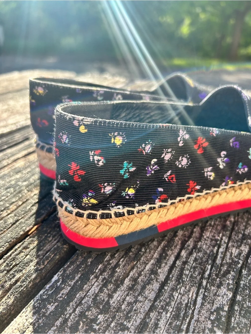Diane Von Furstenberg Black Canvas Floral Loafers Espadrilles Platforms